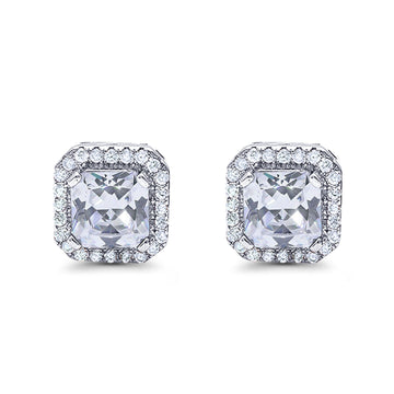 Halo Stud Earrings Wedding Princess Cut Simulated CZ Solid 925 Sterling Silver